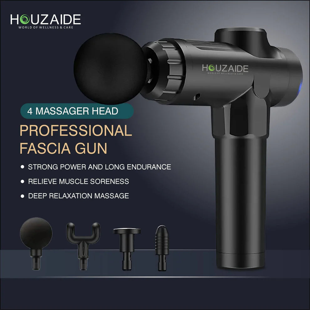 HOUZAIDE Deep Tissue Percussion Massage Gun for Muscle Therapy, 99 Speeds, Includes 4 Massage Heads