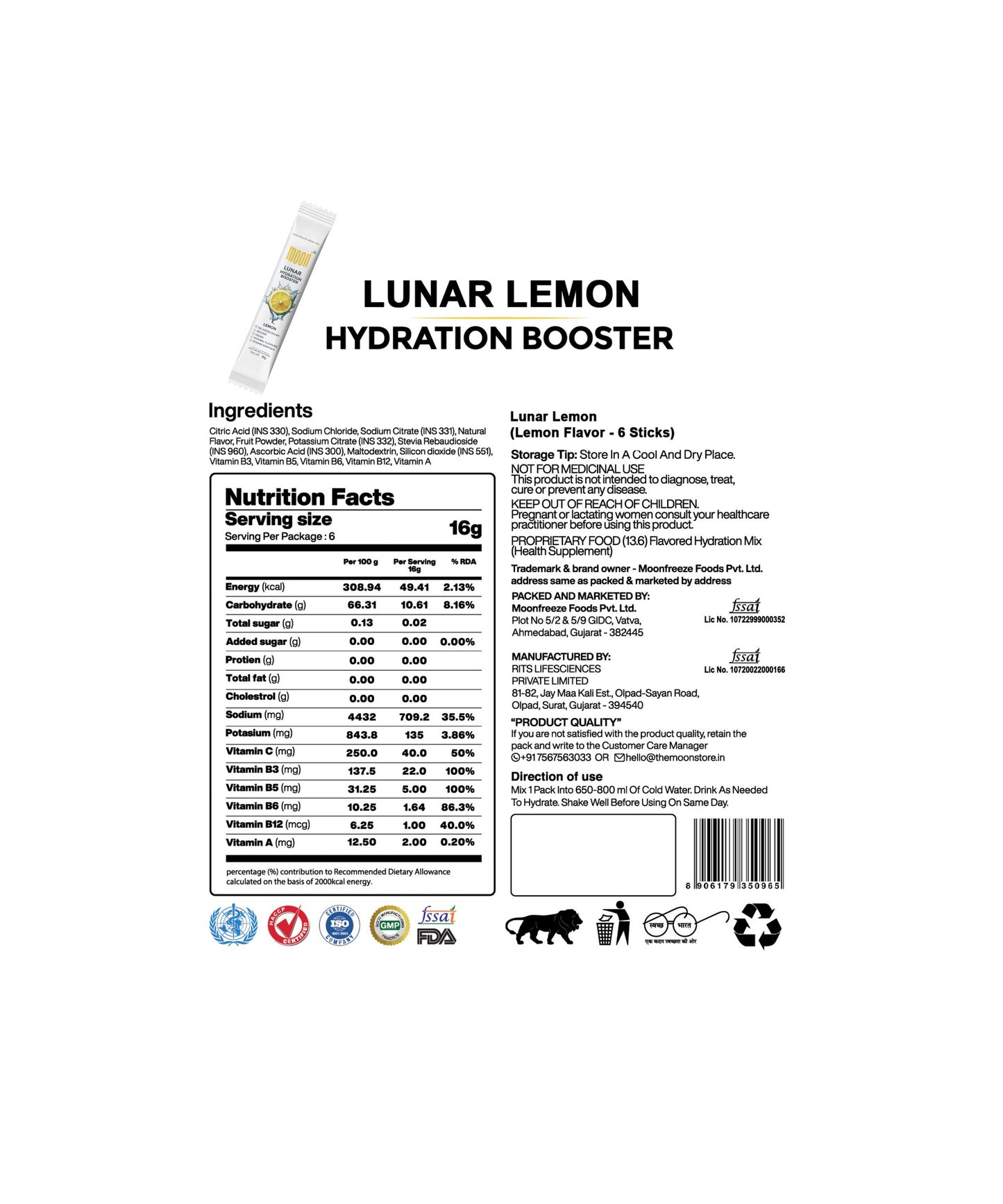 Moon Lemon Lunar Hydration Booster Pack of 6