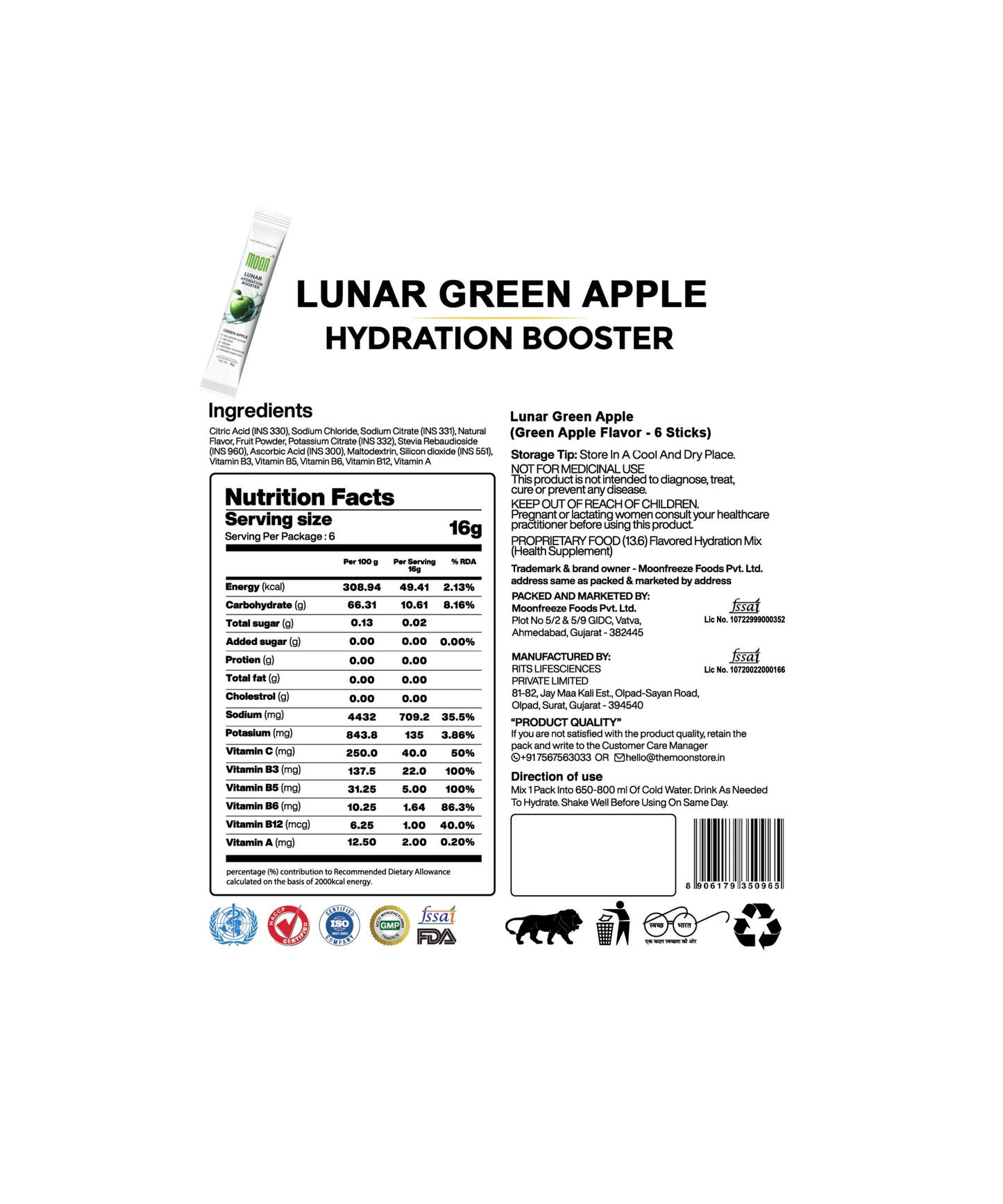 Moon Green Apple Lunar Hydration Booster Pack 6