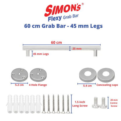 Simon's Flexy 304 Stainless Steel Grab Bar for Bathroom and Toilet Safety Handle of Elderly People with 2 Legs  - ( 45 -  60 cm)