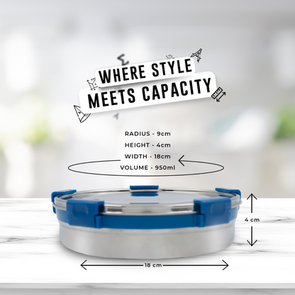Veigo Maxosteel Round Storage Boxes with reversible clip mechanism- Set of 3 lunch boxes containers