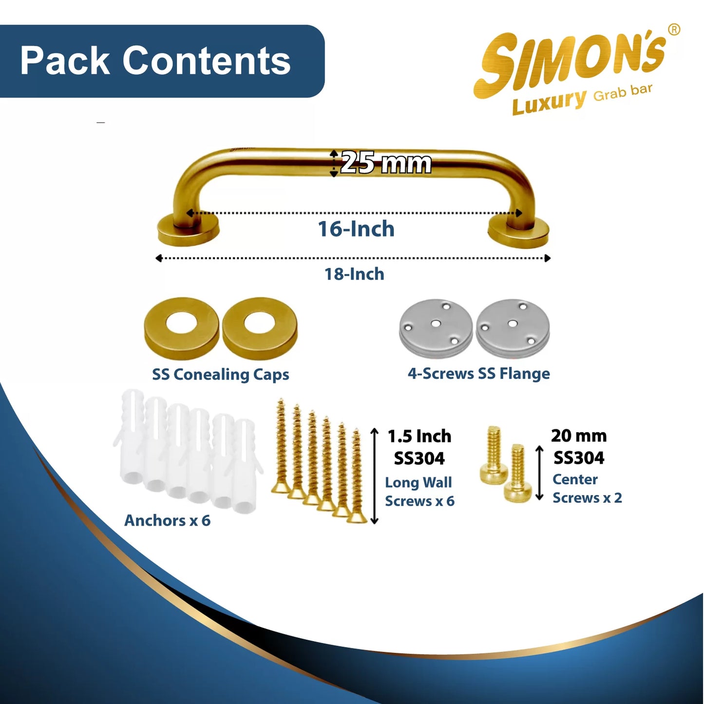 Simon’s Luxury 100% Stainless Steel 304 Heavy Duty Grab bar for Bathroom Handrailing and Safety Handle for Elderly – Gold Color