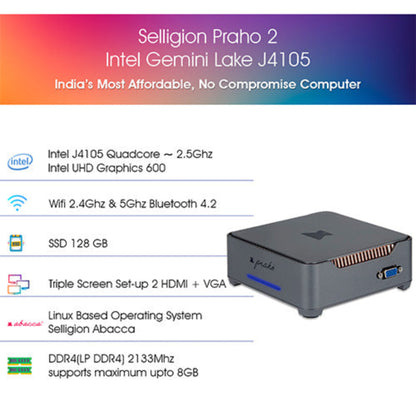 Selligion Tech Mini PC with keyboard, mouse and monitor