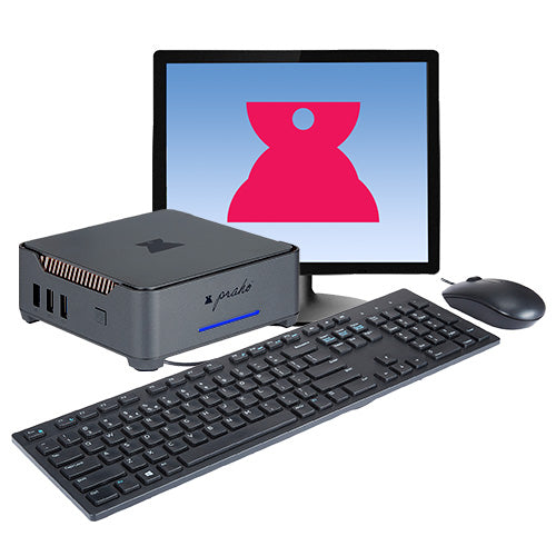 Mini PC with keyboard, mouse and monitor