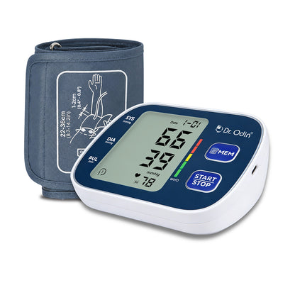 Dr. Odin OBP106 Automatic Digital BP Machine with Large Display, Blood Pressure Monitor for Home, Cuff 22–36 cm, Dual Memory, Battery Powered (Blue)