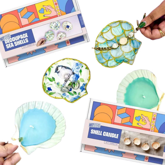 Kitsters DIY COMBO: Shell Candle Kit & DIY Decoupage Shells Kit