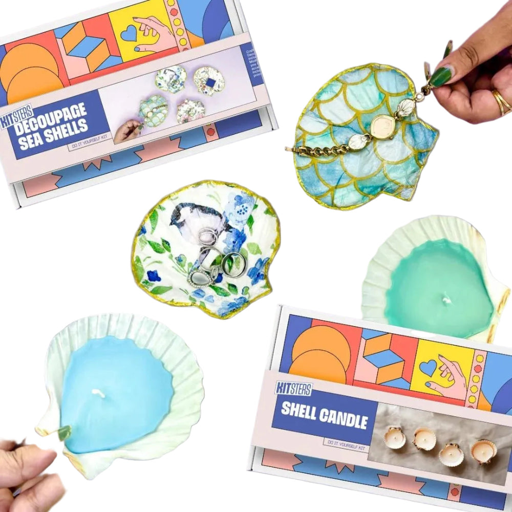 Kitsters DIY COMBO: Shell Candle Kit & DIY Decoupage Shells Kit