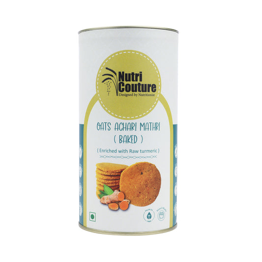 Nutri Couture Oats Achari Mathri (enriched with Raw turmeric benefits)