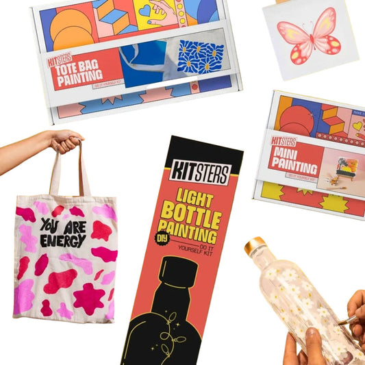 Kitsters DIY Painting Starter Pack: Mini Painting Kit, Light Bottle Painting Kit & Tote Bag Painting Kit