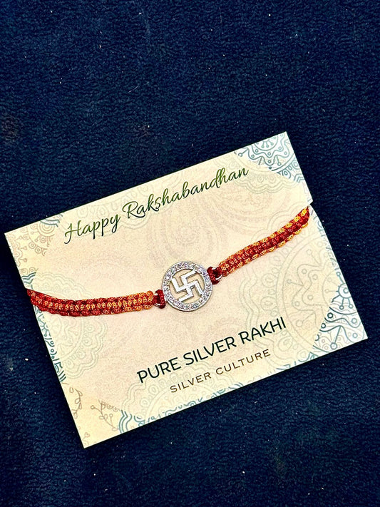 Swastik Pure Silver Rakhi – Radiant Symbol of Auspicious Beginnings