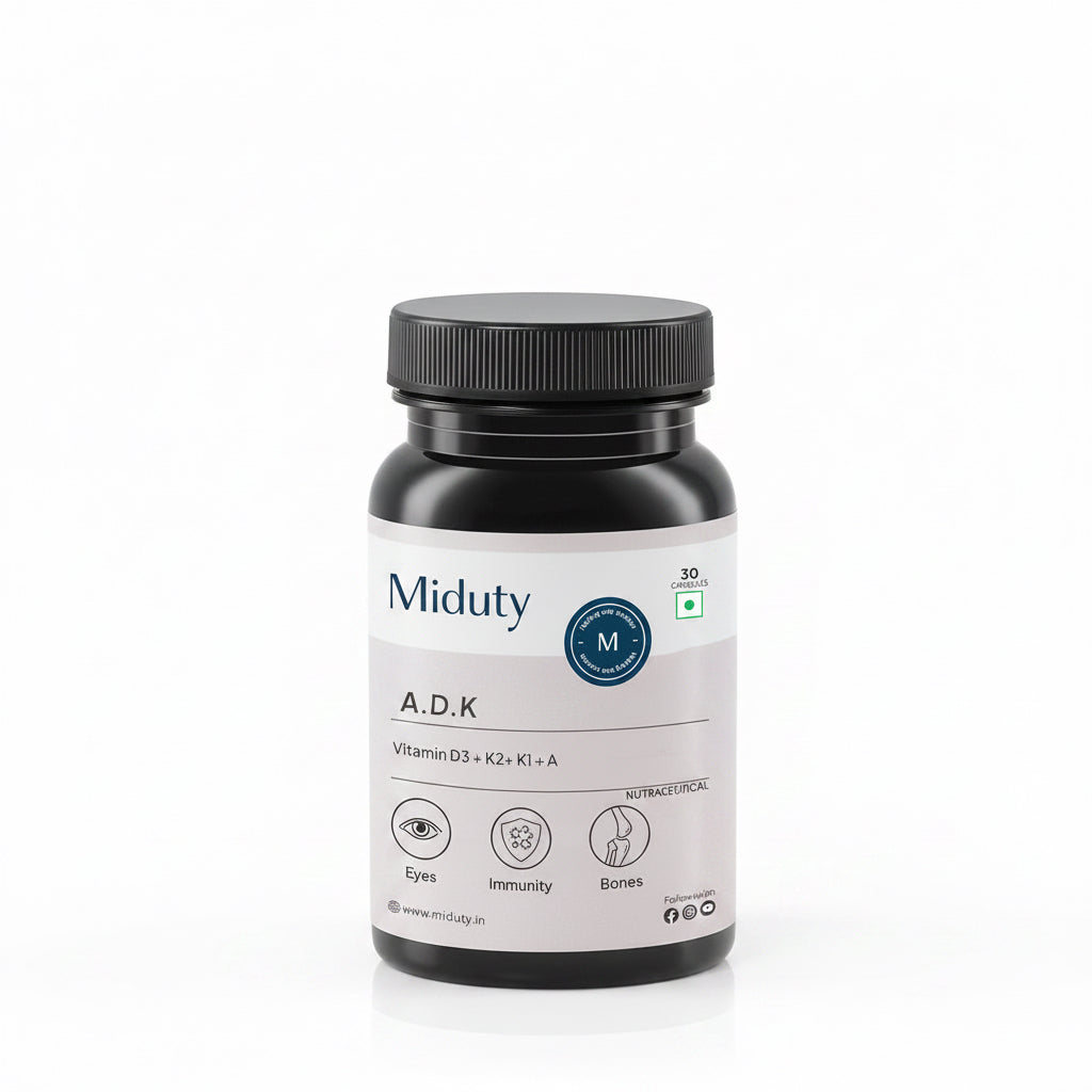 Miduty Vitamin ADK | D3 + K2 + K1 + A For Eyes, Immunity, Bones Care - 30 Capsules