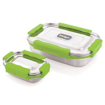 Veigo MaxoSteel Jumbo Stainless Steel Lunch Box with Veg Box