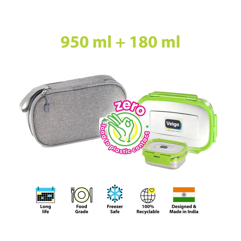 Veigo Jumbo Stainless Steel Lunch Box Set with Insulated Pouch