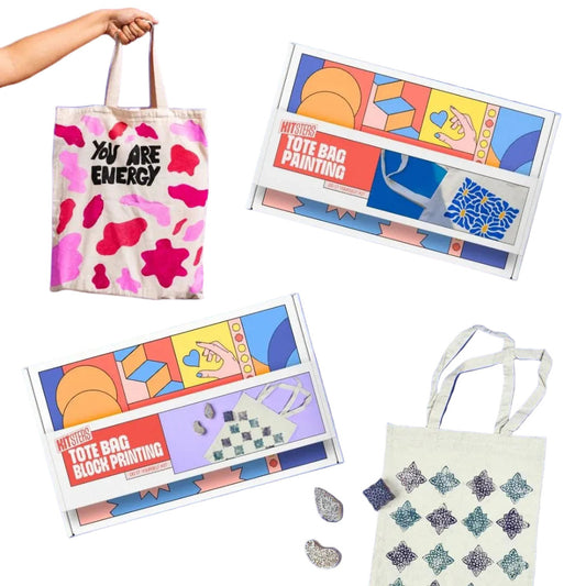 Kitsters DIY COMBO : DIY Block Printing Kit (Tote Bag) & DIY Tote Bag Painting Kit
