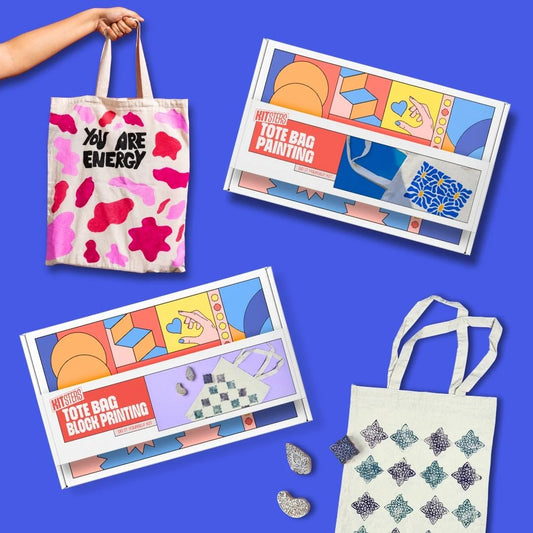 DIY COMBO : DIY Block Printing Kit (Tote Bag) & DIY Tote Bag Painting Kit