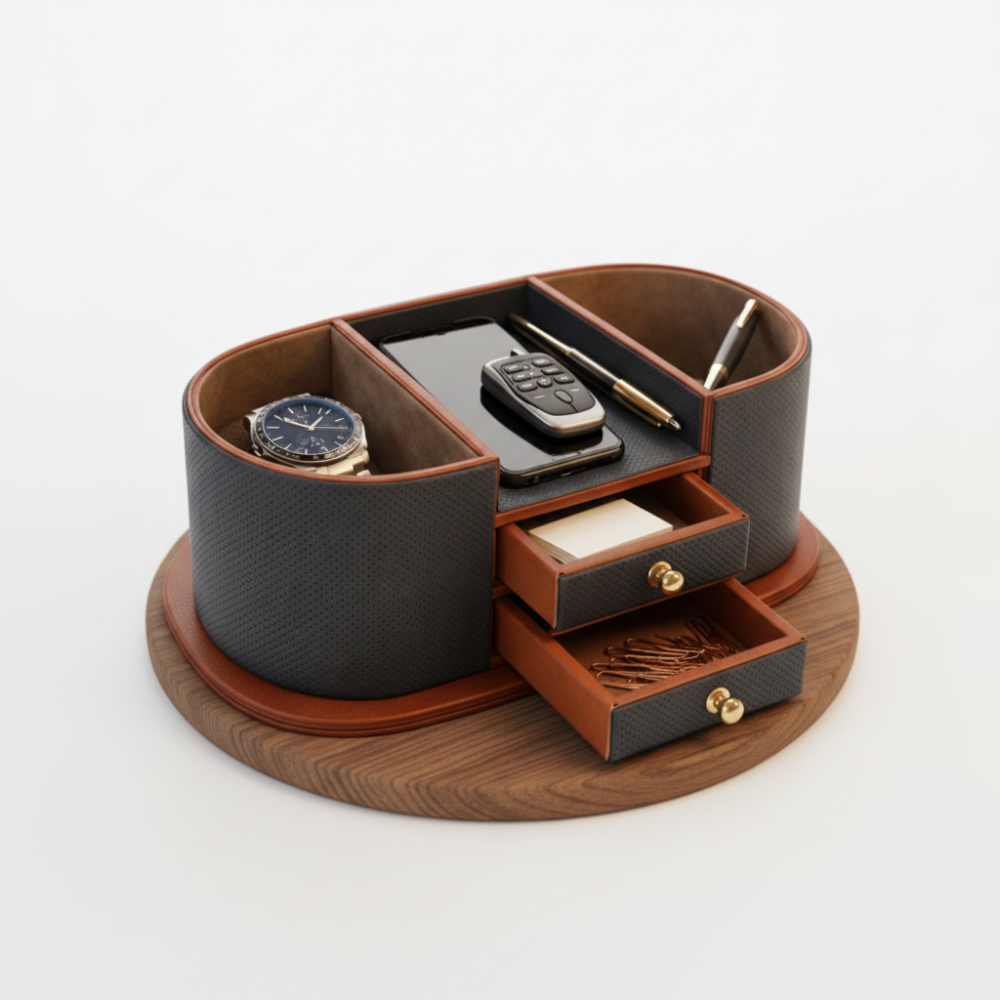 Comfy Homes The Executive Command Center Handcrafted Vegan Leather Desk Oval Caddy