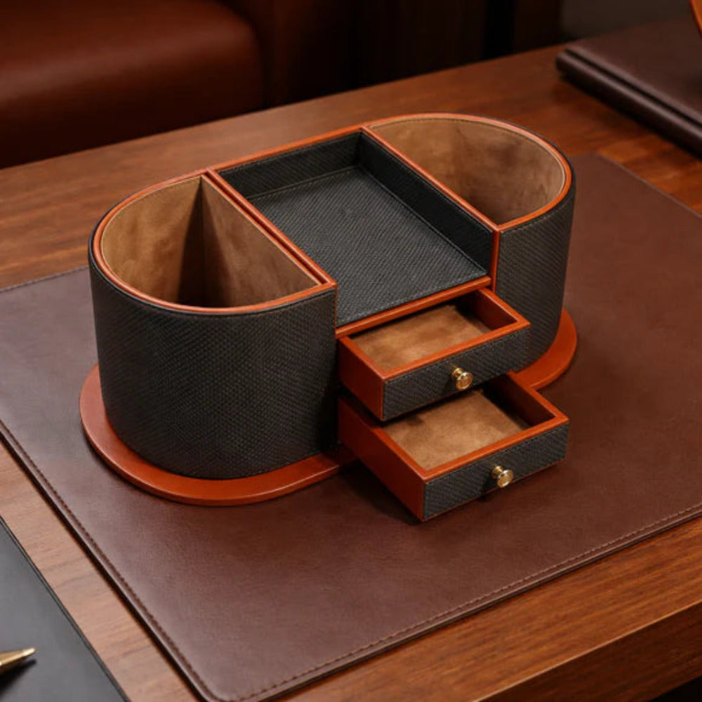 Comfy Homes The Executive Command Center Handcrafted Vegan Leather Desk Oval Caddy