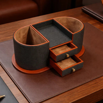 Comfy Homes The Executive Command Center Handcrafted Vegan Leather Desk Oval Caddy