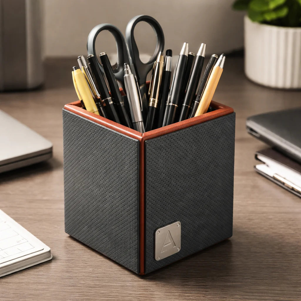 Comfy Homes The Sovereign Collection: Classic Single-Slot Vegan Leather Pen Cup