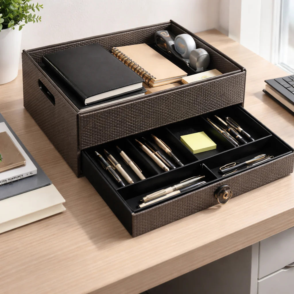 Comfy Homes The Triad Collection: Handcrafted Vegan Leather Desk Organizer - 5 Slot