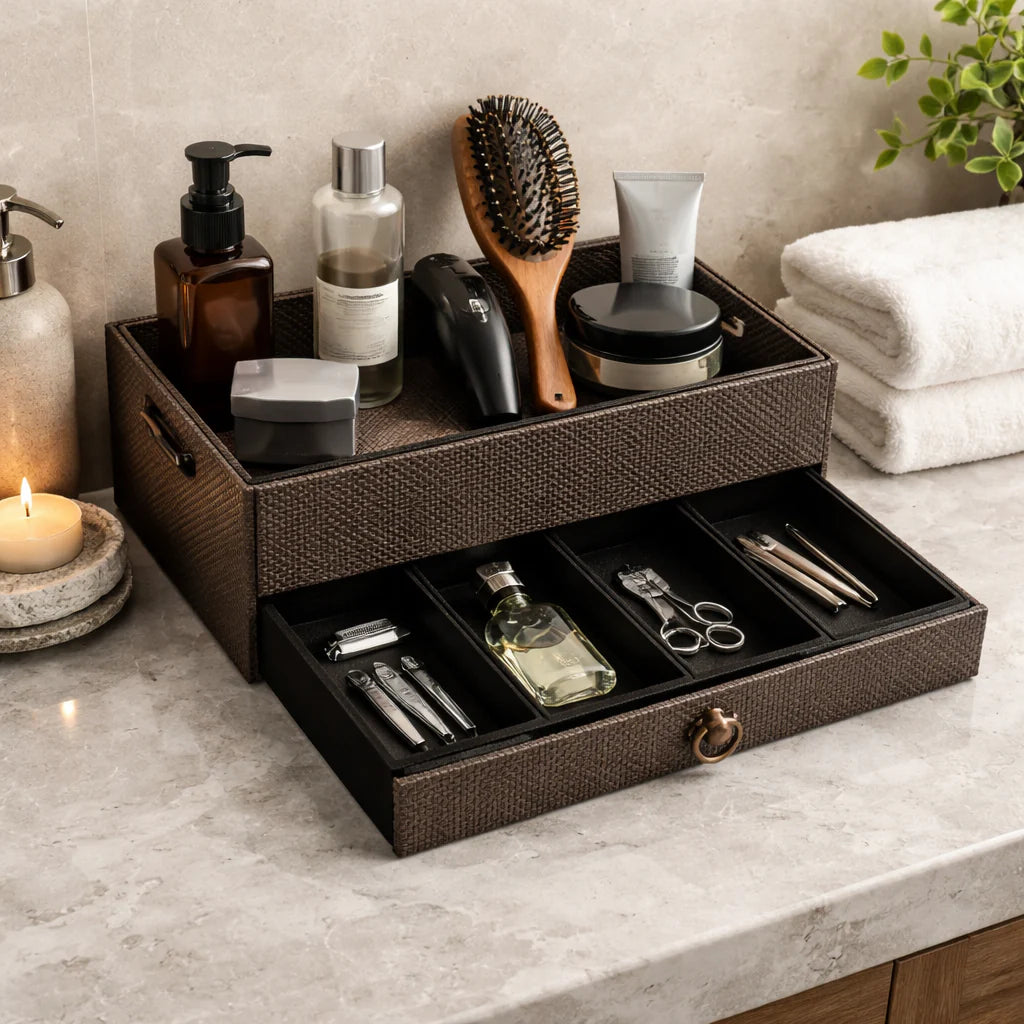 Comfy Homes The Triad Collection: Handcrafted Vegan Leather Desk Organizer - 5 Slot