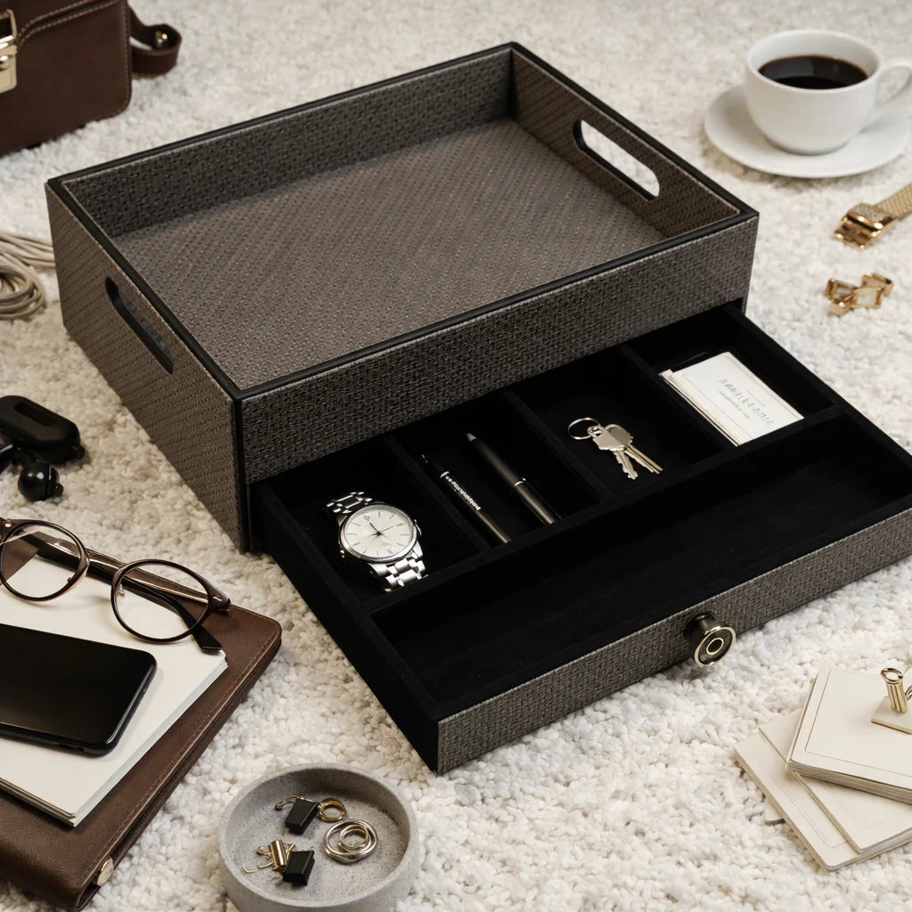 Comfy Homes The Triad Collection: Handcrafted Vegan Leather Desk Organizer - 5 Slot