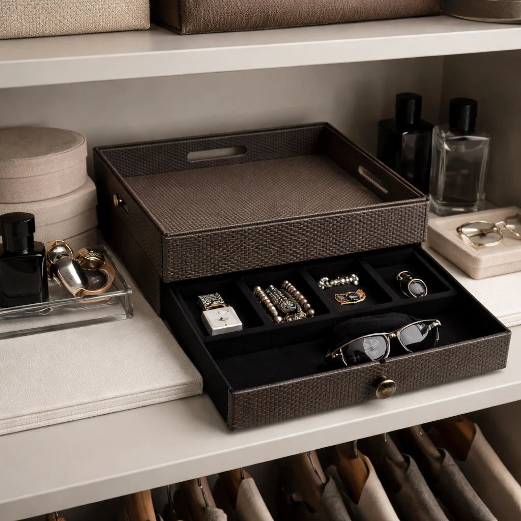 Comfy Homes The Triad Collection: Handcrafted Vegan Leather Desk Organizer - 5 Slot