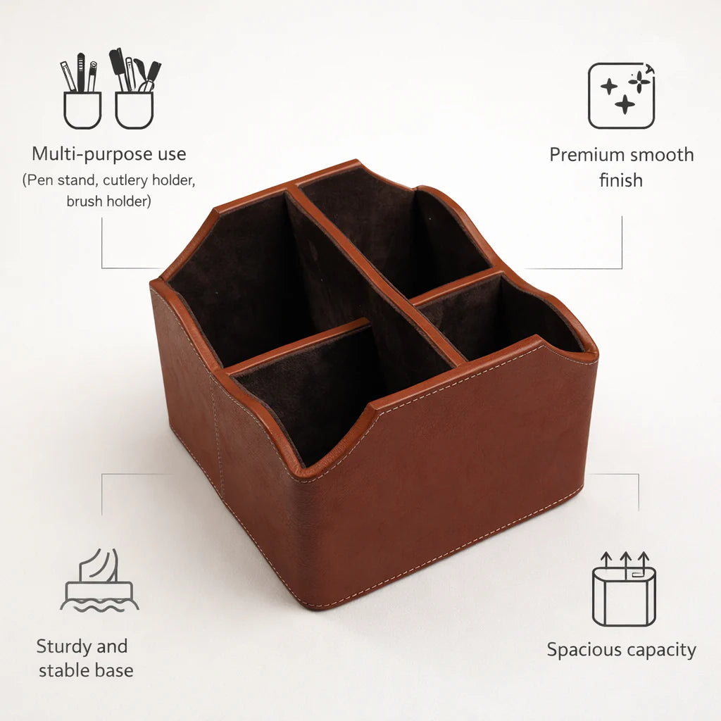 Comfy Homes The Sovereign Multi-Tasker: Handcrafted Vegan Leather Divided Organizer Cup