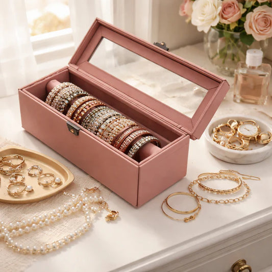 Comfy Homes The Sovereign Collection: Premium Vegan Leather Watch & Bangle Organizer (Royal Pink)