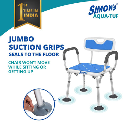 Simon's Aqua-TUF Heavy-Duty Shower Chair for Elderly | Adjustable Shower Bench with Arms | Tool-Free Assembly