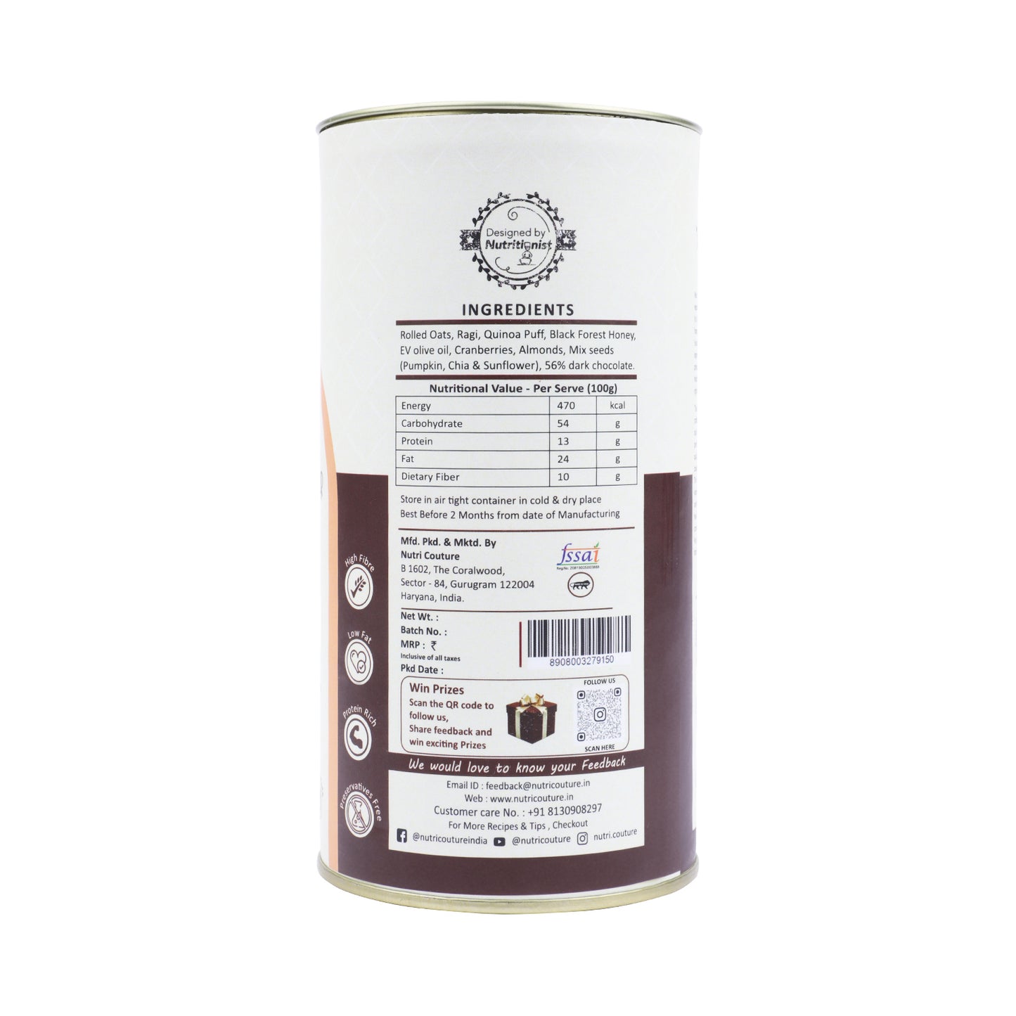 Nutri Couture Multi Grain Energy Bars (Sweetened with Honey)