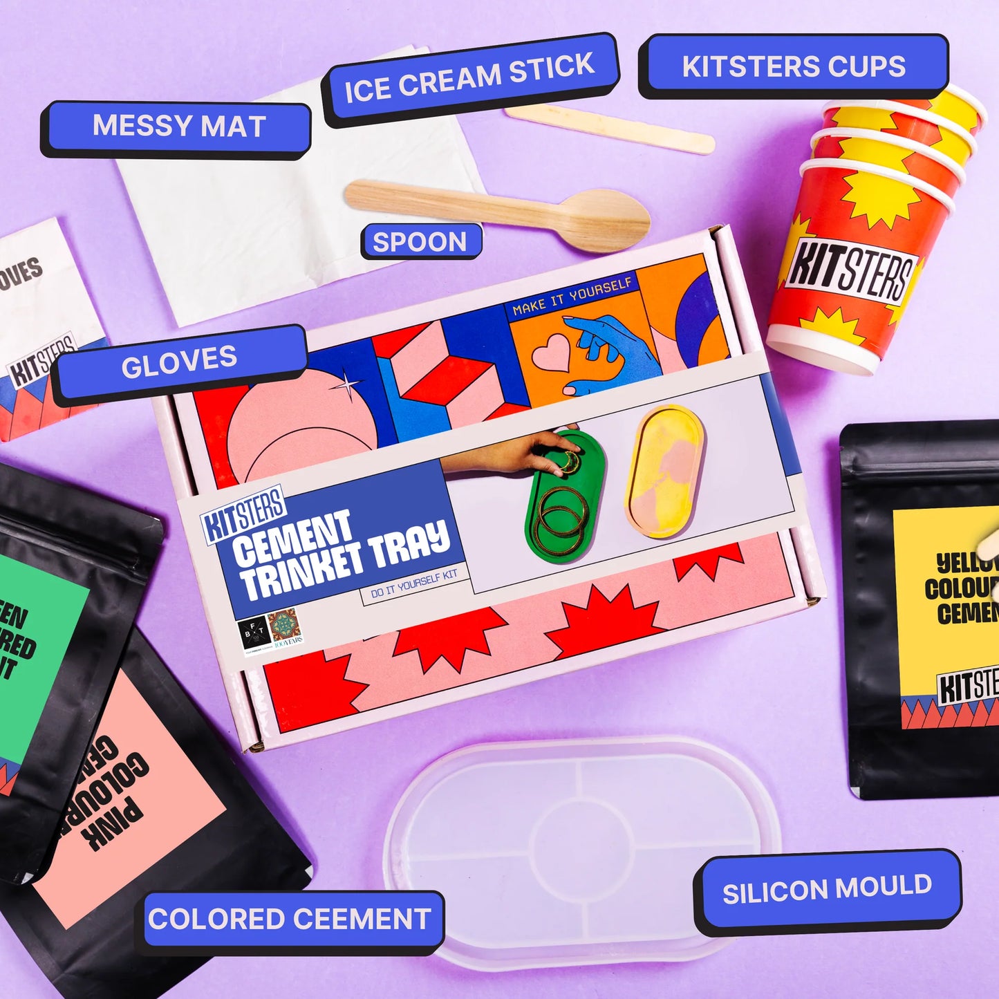 Kitsters DIY COMBO : Cement Trinket Tray Kit & DIY Cement Coaster Kit