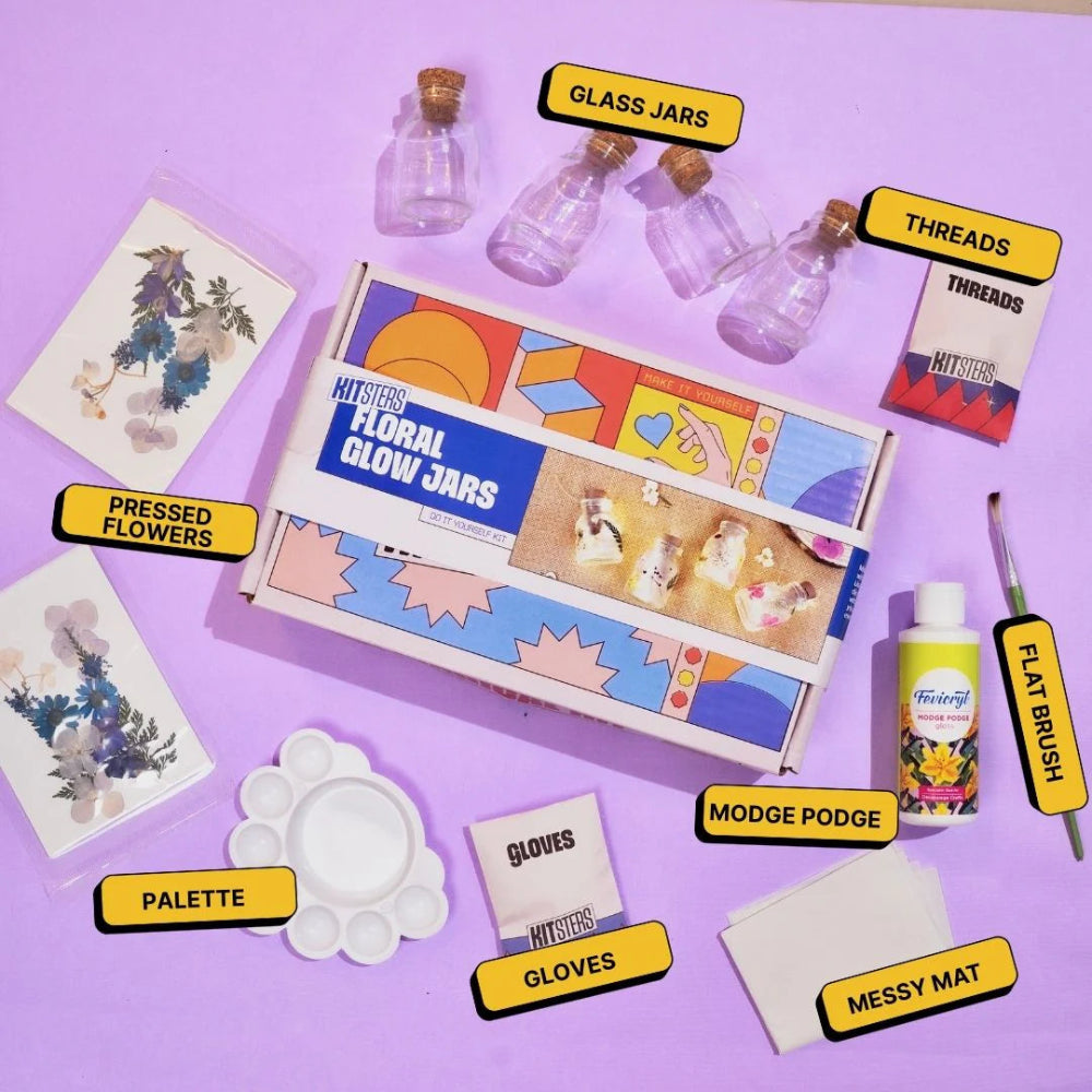 Kitsters DIY COMBO: Floral Glow Jar Kit & DIY Light Bottle Painting Kit