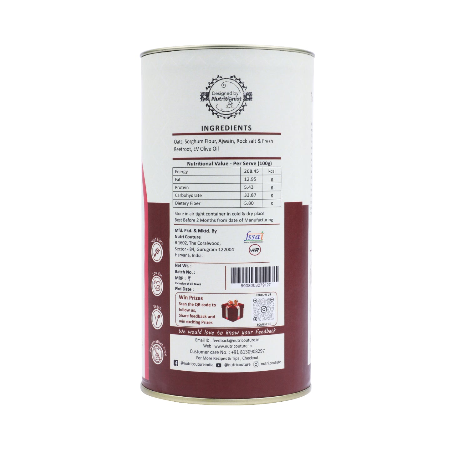 Nutri Couture Beetroot Oats Mathri  - Baked