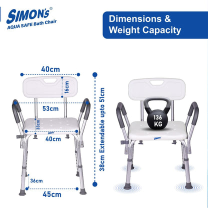Simon's Portable Lightweight Bath Shower Chair with Backrest and Side Liftable Handles