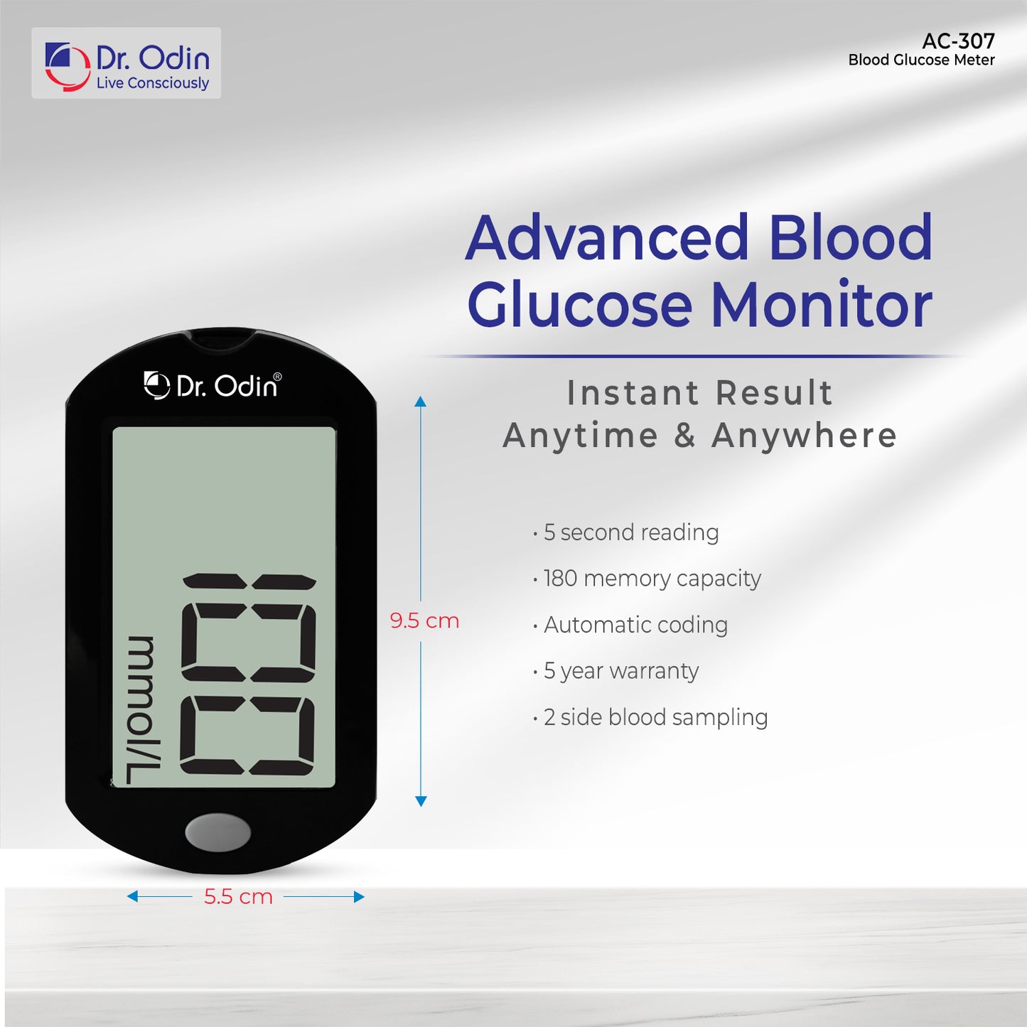 Dr. Odin Blood Glucose Monitoring System GDH-FAD Meter Kit (10strips)
