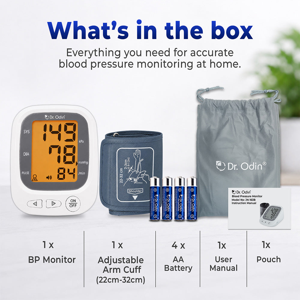 Dr. Odin JN-163B Blood Pressure Monitor with Large LCD Display, Voice Function, 2 User Suppport, USB Type-C | White