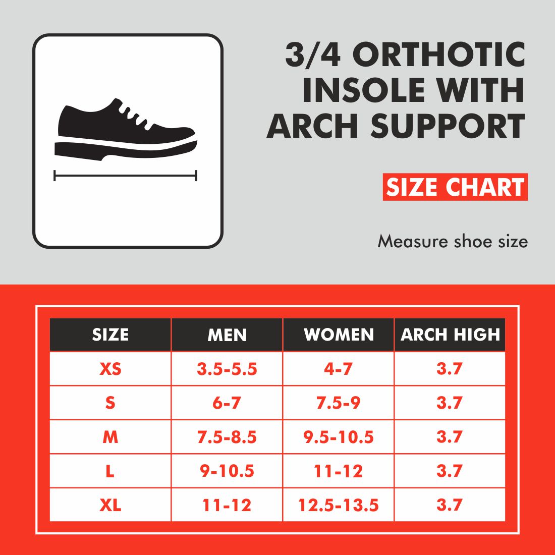 Samson 3/4 Orthotic Insole with Arch Support