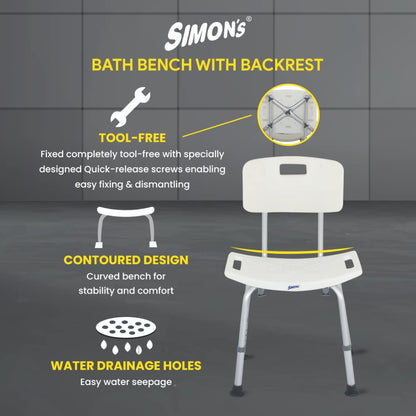 Simon's Bath Shower Curved Anti Slip Chair Bench with Backrest