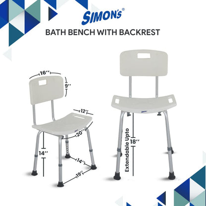 Simon's Bath Shower Curved Anti Slip Chair Bench with Backrest