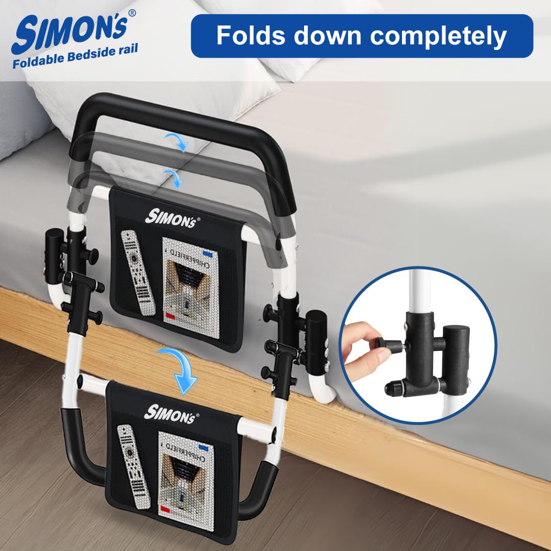 Foldable Steel Bedrail with Foam Grips and Storage Pouch for Bed Side Railing of Elderly and Adult Bed Safety Grab bar