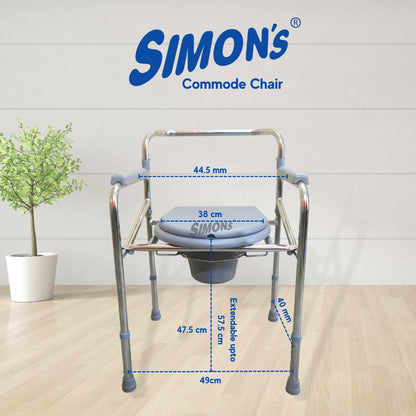 Simon’s Classic Foldable 3-in-1 Commode Chair, Raised toilet seat, Bed Side Commode for Elderly| Height Adjustable | Heavy Duty frame