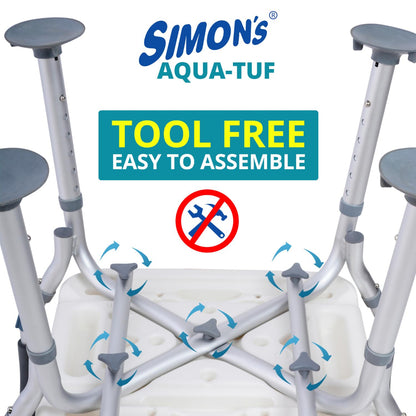 Simon's Aqua-TUF Heavy-Duty Shower Chair for Elderly | Adjustable Shower Bench with Arms | Tool-Free Assembly