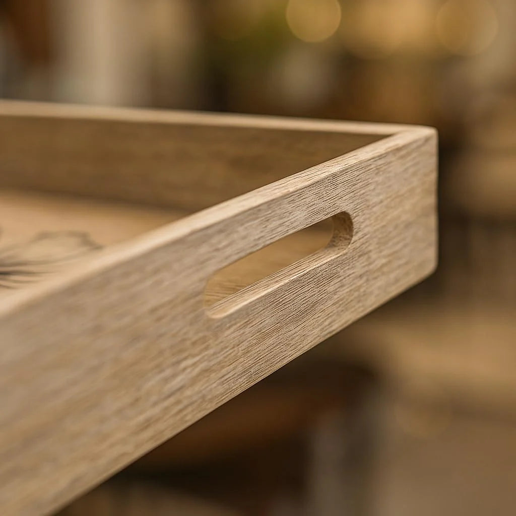 Comfy Homes Wooden Serving Tray (Beige, Set of 3)