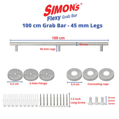 Simon's Flexy 304 Stainless Steel Grab Bar for Bathroom and Toilet Safety Handle of Elderly People  - (75cm – 100cm)