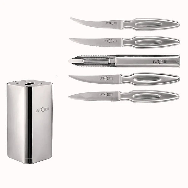 LA' FORTE Stainless Steel Knife set with Metal Block, 5-Pieces (Silver)
