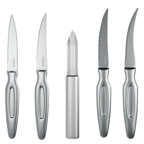 LA' FORTE Stainless Steel Knife set with Metal Block, 5-Pieces (Silver)