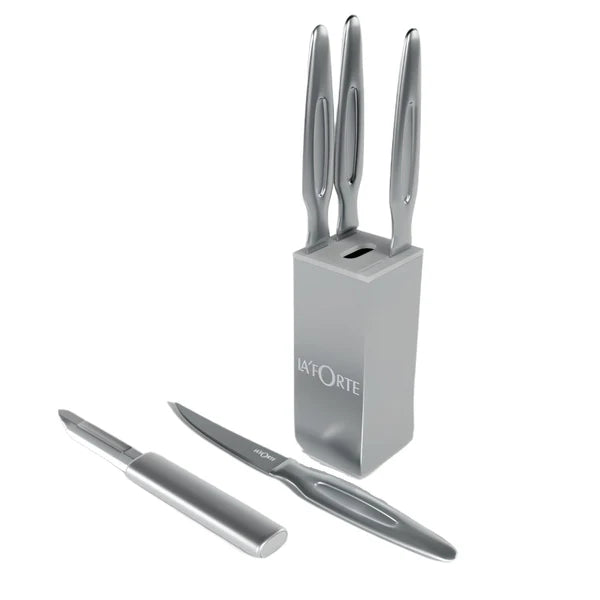 LA' FORTE Stainless Steel Knife set with Metal Block, 5-Pieces (Silver)