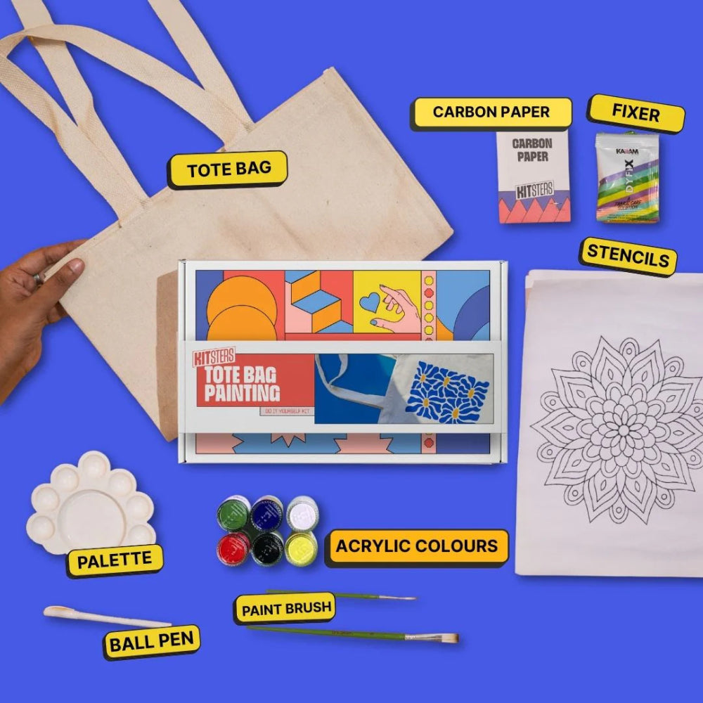 Kitsters DIY COMBO : DIY Block Printing Kit (Tote Bag) & DIY Tote Bag Painting Kit