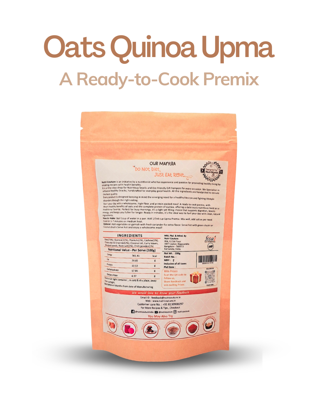 Nutri Couture Oats & Quinoa Upma (Ready to Cook Premix)